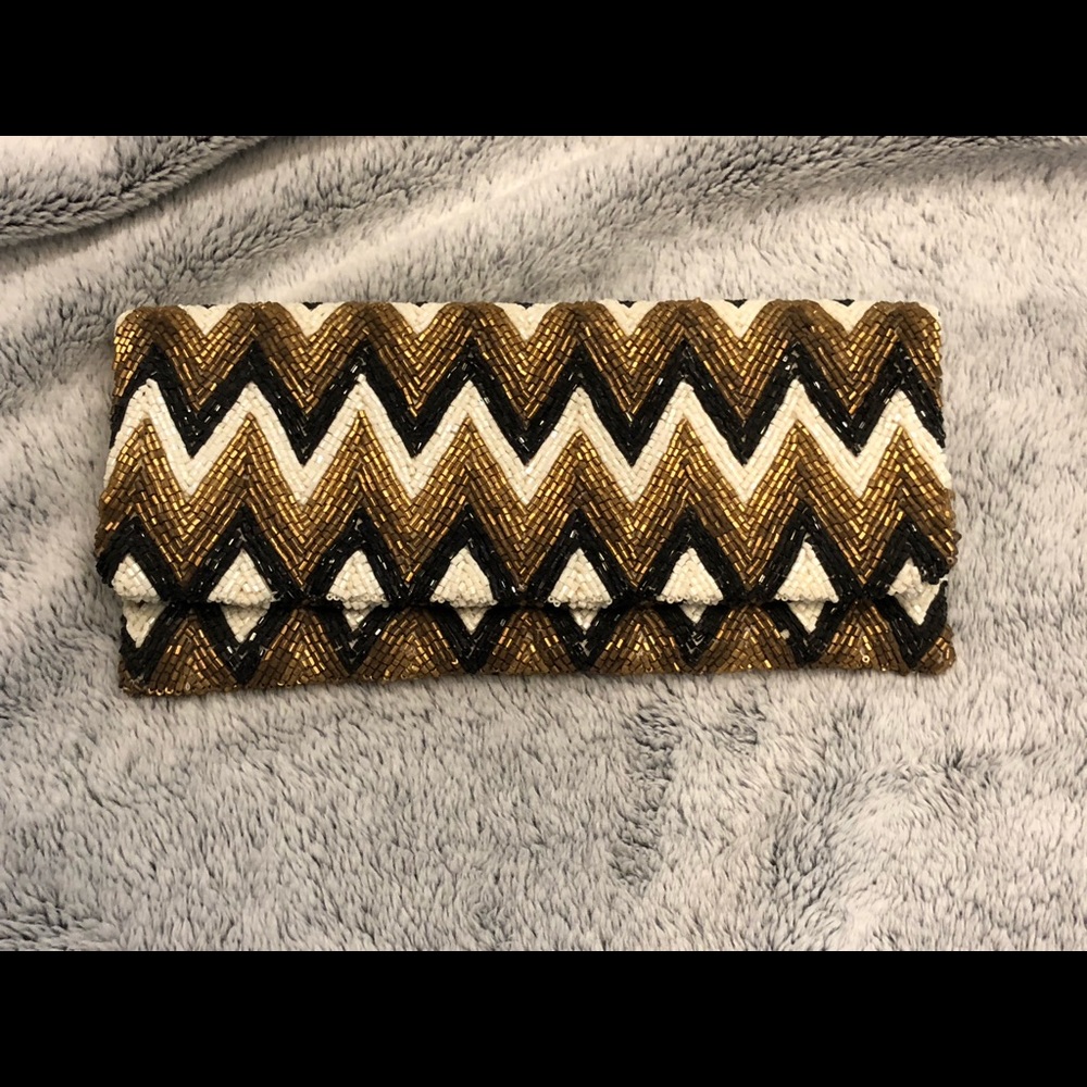 Monya hand beaded zig zag clutch